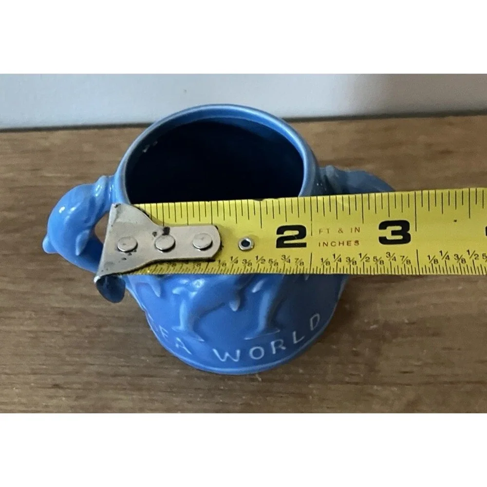 1974 Vintage Blue Sea World Ceramic Sugar Bowl with Dolphins -Japan
